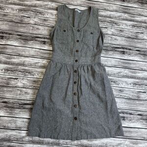 Lark & Wolff Women's Full Button Front Dress Grey Gray XS Extra Small Linen Mini